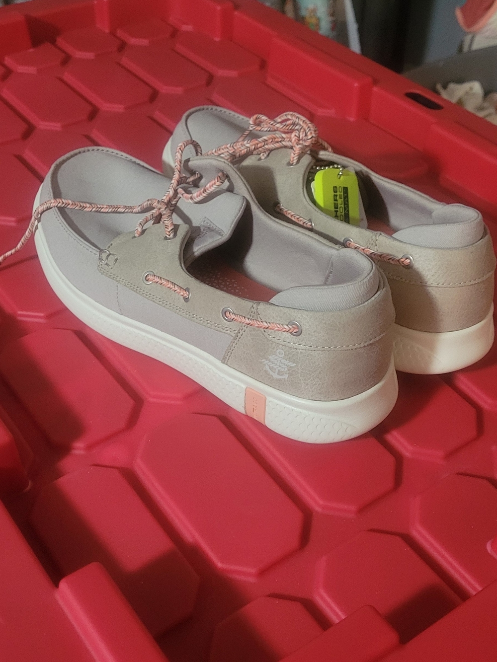 Skechers Taupe Sneakers with Pink Accent Laces